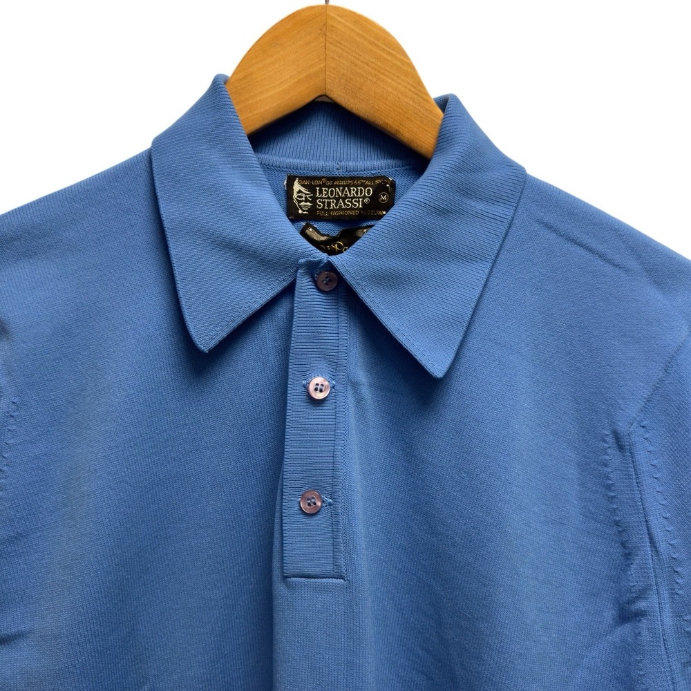 Vintage Leonardo Strassi 1960s Men's Sz M Blue Nylon Italian Knit Polo Shirt euc